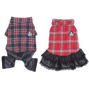 犬服 チェックレザー ワンピース&オールインワン シャツワンピ つなぎ ネルシャツ カバーオール 革 ドレス ドッグウェア パピー 超小型犬 XS S M L XL