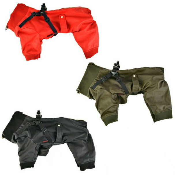 犬服 ハーネス一体型防寒ジャンパー 背開きオールインワンコート ハーネス付き GARNET ドッグウェア S M L XL XXLのサムネイル