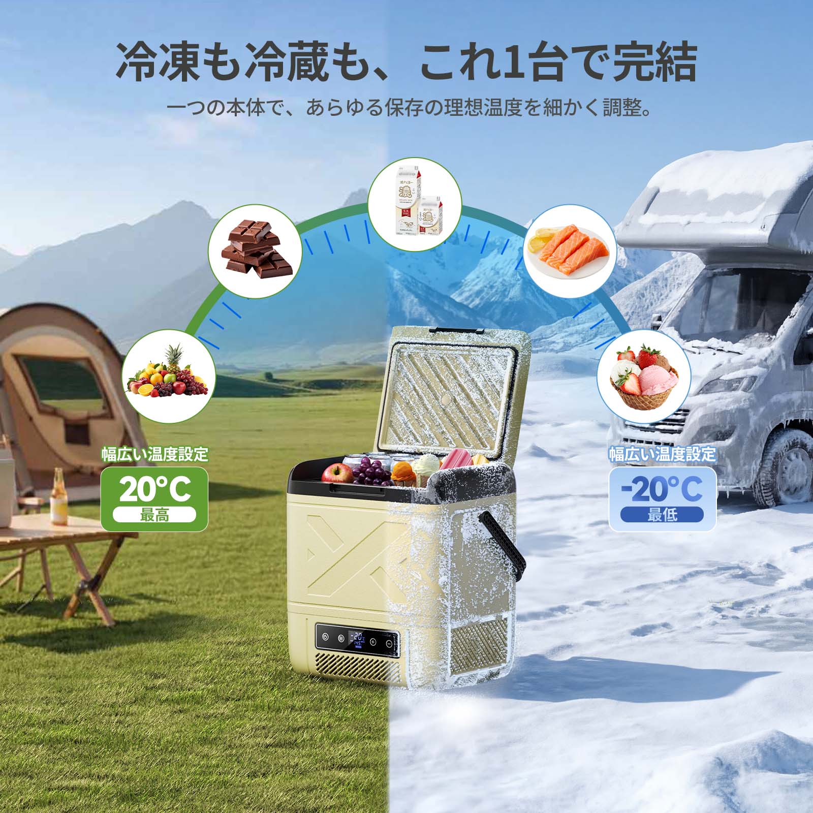 【最大31%OFF】EENOUR ポータブル冷蔵庫 20L 冷凍冷蔵対応 バッテリー内蔵C20/CL20...