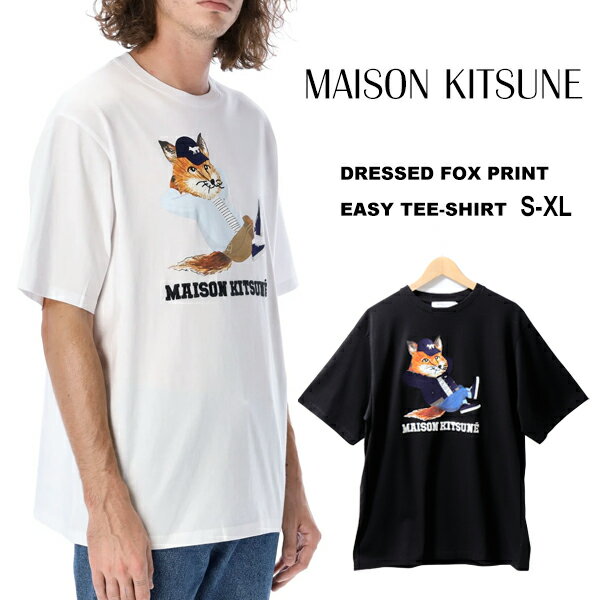 メゾンキツネ Tシャツ メンズ メゾンキツネ Tシャツ メンズ 半袖 MAISON KITSUNE プリント 刺繍 ラウンドネック 丸襟 DRESSED FOX トップス コットン デザイン