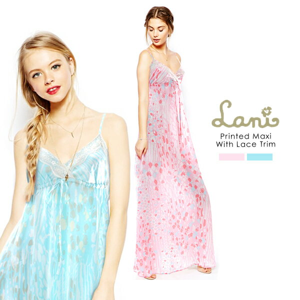 マキシワンピ Lani ラニ レディース マキシワンピース 夏 レース マキシ丈ワンピ リゾートファッション 人気 ワンピース フロントレース ストラップ