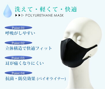 マスク 在庫あり 洗えるマスク 日本製 ポリウレタン マスク 大人 バイオライナー 3枚入り 個包装 黒 グレー ウレタン おしゃれ 抗菌 防臭繰り返し洗える ファッションマスク 立体