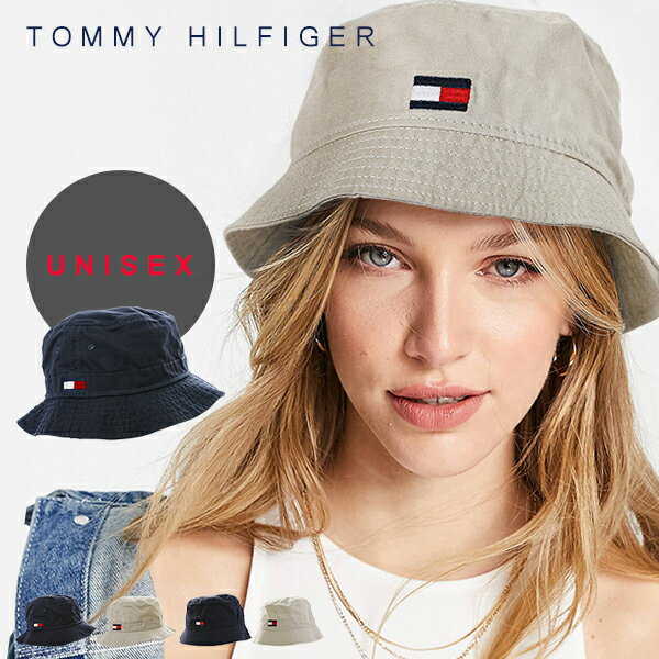 トミーヒルフィガー TOMMY HILFIGER コットン ロゴ バケット ハット刺繍 ロゴ バケット ハット メンズ レディース ユニセックスネイビー ベージュ アメカジ 男女兼用 ブランド