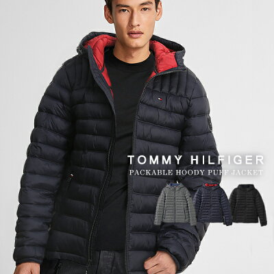 トミーヒルフィガー TOMMY HILFIGER ダウンジャケット ライトダウン 中綿 ブルゾン アウター メンズ フード付き 軽量 防寒 撥水 大きいサイズ ブランド 黒 ブラック