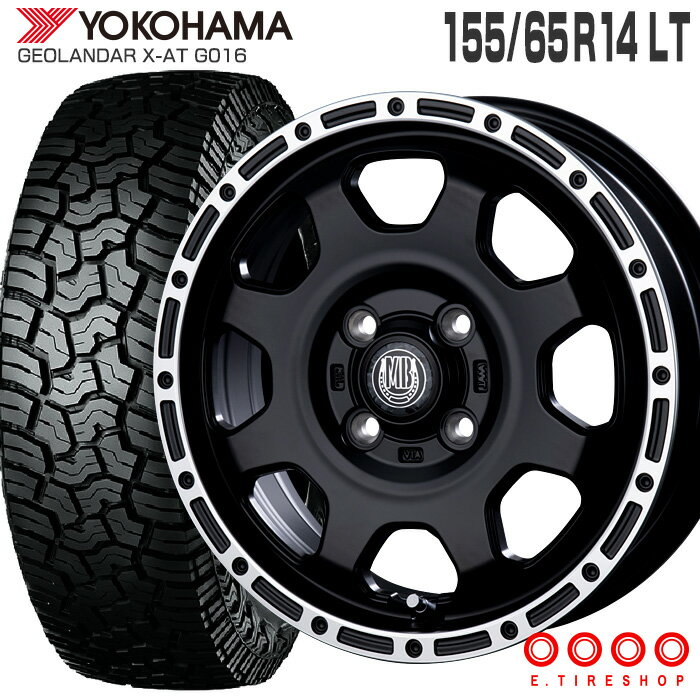 ジオランダー X-AT G016 155/65R14 ヨコハマタイヤ YOKOHAMA TIRES マッドバーン XR-910K 14×4.5 PCD100/4H +45 マットブラック リムポリッシュ MBK/RP 14インチ サマータイヤ 4本 ホイールセット GEOLANDAR X-AT MUD BAHN ラギッドテレーン オフロード