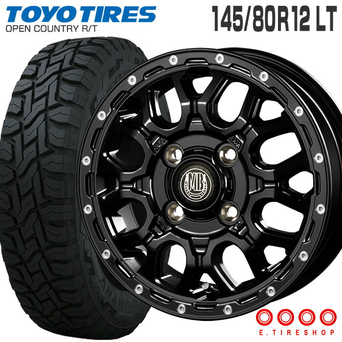 オープンカントリー RT 145/80R12 80/78N LT トーヨータイヤ TOYO TIRES マッドバーン XR-800M 12×4.0 PCD100/4H +42 マットブラック ピアスポリッシュ MBK/PP 12インチ サマータイヤ 4本 ホイールセット (145R12 6PR 互換) OPEN COUNTRY R/T 軽トラ 軽バン