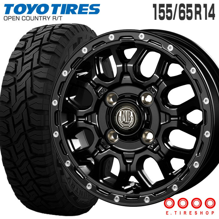 オープンカントリー RT 155/65R14 トーヨータイヤ TOYO TIRE マッドバーン XR-800M 14×4.5 PCD100/4H +45 マットブラック ピアスポリッシュ MBK/PP 14インチ サマータイヤ 4本 ホイールセット OPEN COUNTRY R/T MUD BAHN ラギッドテレーン オフロード