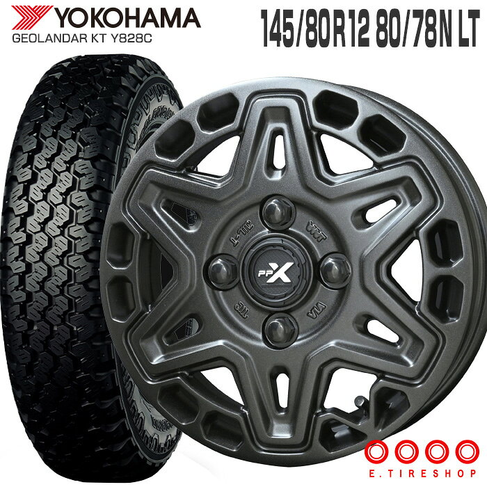 ジオランダー KT Y828C 145/80R12 80/78N ヨコハマ YOKOHAMA PPX MK6 12×3.5 PCD100/4H +45 ステルスグレーメタリック (145R12 6PR 互換) 12インチ 軽トラ 軽バン サマー タイヤ ホイールセット 4本 GEOLANDAR KT KYOHO