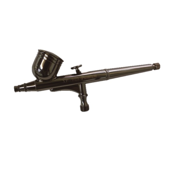 プレミアムシリーズで帰ってきた 、定番エアブラシ 長年愛され続けた定番中の定番0.3mmモデル プレミアムシリーズとなり、さらに使いやすく性能が上がりました。 エアテックスの一本を代表するエアブラシです。 ■押しボタン 使いやすさに注目し 、くぼみ のついた押しボタン、指への 負担を和らげます。 ■ニードルキャップ うがい洗浄がしやすく、落下衝撃にも強い平型 キャップ ■ニードルアジャスター はじめてのエアブラシ でも簡 単に吹付幅 の 調整ができます。 ■ボディ 見た目だけでなく、耐摩耗性も向上したクロームメッキ処理 【本体部】 　・ノズル口径変更不可 　・絵具カップサイズ変更不可 　・本体／クロームメッキボディ 　・ホース接続部Sネジ 　・付属品／ノズルレンチ