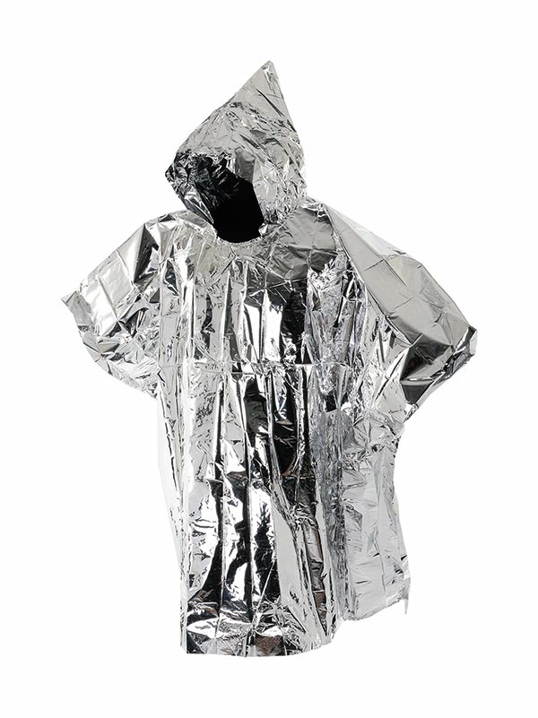 ・非常時、災害時に！レジャーやアウトドアに！ ・サッと羽織るだけで寒さから守ってくれます。 ・ポンチョタイプなので両手が自由に使えます。 【商品サイズ】 　使用時／1,000（肩から裾まで）×1,200mm 【商品重量】 　60g 【材質】 　アルミ蒸着PET （ポリエステルにアルミを高温蒸着加工）