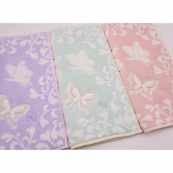 ハナエモリ タオルハンカチ レディース 花茎&蝶柄 25×25cm ハナエモリ タオルハンカチ レディース 花茎&蝶柄 25×25cm