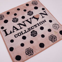 LANVIN タオルハンカチ レディース　バラ＆ドット＆ロゴ柄 25×25cm 女性 婦人 ビジネス カジュアル プレゼントギフト好適品