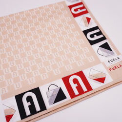 FURLA フルラ ハンカチ レディース バッグ＆ロゴ柄 ベージュ 50×50cm 日本製