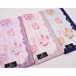 Rakuten - LANVIN COLLECTION ハンカチ レディース ストライプ調＆バラ柄 48×48cm 日本製 婦人 カジュアル