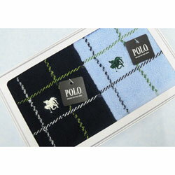 POLO ポロ タオルハンカチ メンズ　　2枚　箱入りギフト　A柄　　ネイビー＆サックス