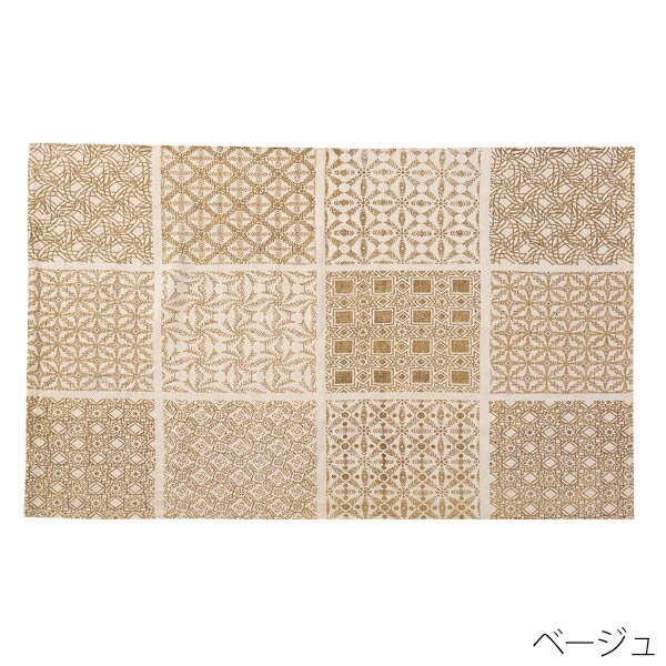 Rakuten - ラグマット コットン 幅90×奥行130cm 幾何学模様 マット カーペットセンターラグ 柄 絨毯 じゅうたん 楽天 インテリア