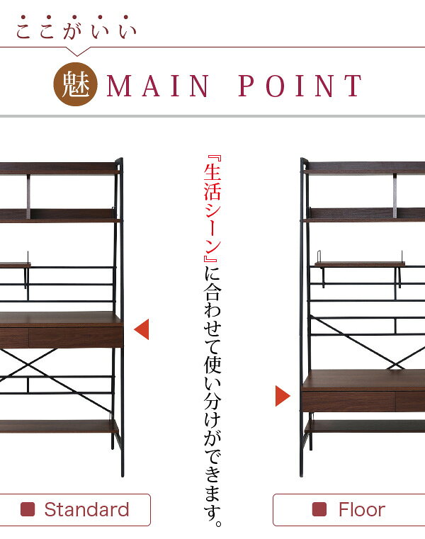 2WAY パソコンデスク 上部収納 幅 90cm 高さ調節 多機能デスク 木製 本棚付き ワーキングデスク パーソナルデスク シェルフデスク 楽天 インテリア [3]