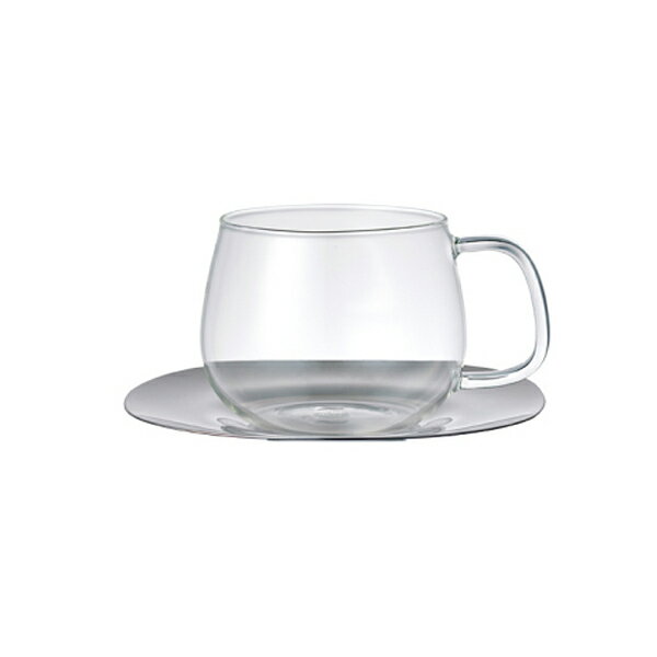 カップ＆ソーサー ティーカップ UNITEA ユニティ 350ml ガラス製 ステンレスソーサー付 一人暮らし ひとり 一人 二人暮らし【北海道・沖縄・離島配送不可】