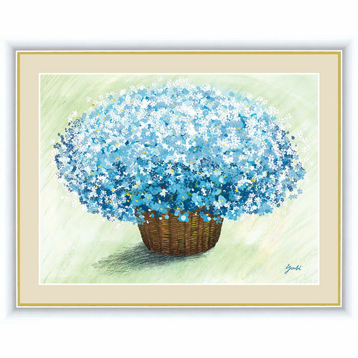額 爽やかなブルーのブーケ 洋　美（ようび） サイズ 42×34cm 木製フレーム アクリルカバー F4 新絹本 楽天 インテリア