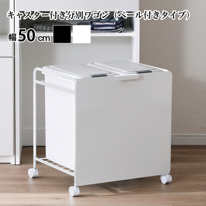 ゴミ箱 分別ワゴン 分別ゴミ袋ワゴン 26.5L×2 ペール付き キャスター付き スリム ごみ袋スタンド アイアン製 収納 省スペース 台所 ダイニング ホワイト ブラック