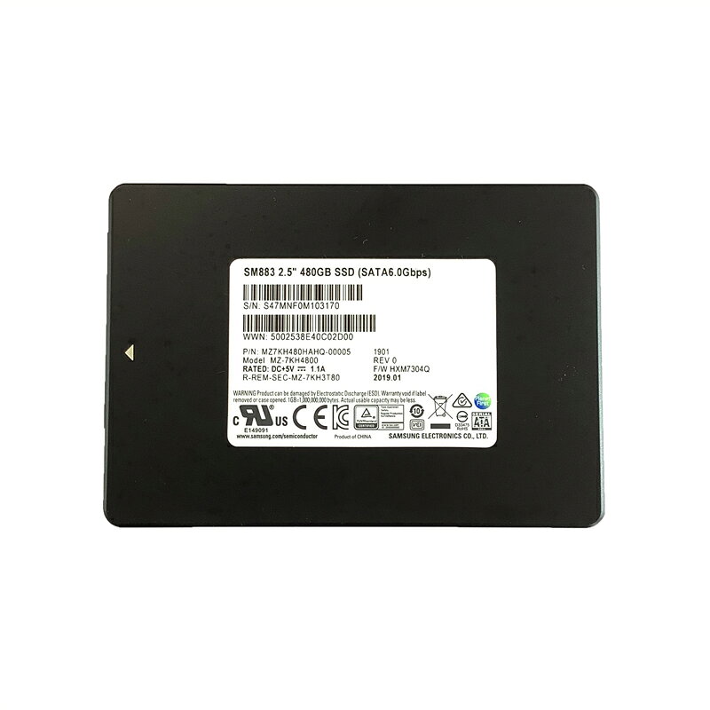 R006-SAMSUNG 2.5インチ 480GB SATA SSD 1点 サムセン SSD SM883 480GB SATA 6.0Gbps 5V 1.1A 型番:MZ-7KH4800 ノートパソコン用SSD デスクトップPC用SSD 増設SSD 厚み6mm 2019年製※送料無料※ 【中古動作品]