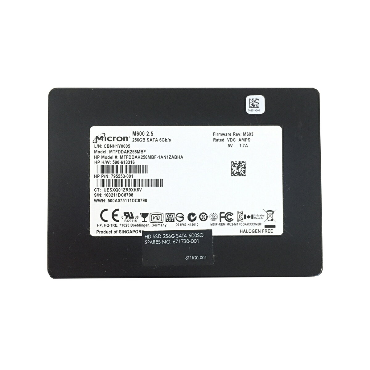 Micron SSD 256 GB 2.5 インチ SATA 1点 M600 増設SSD 型番:MTFDDAK256MBF 送料無料【中古動作品】