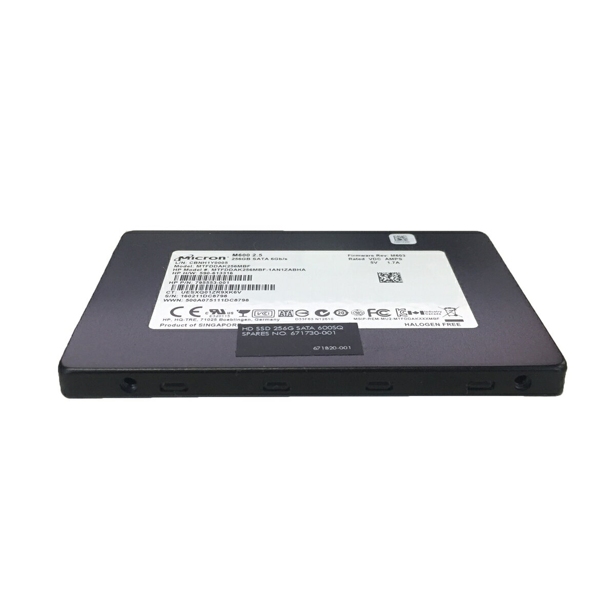 Micron SSD 256 GB 2.5 インチ SATA 1点 M600 増設SSD 型番:MTFDDAK256MBF 送料無料【中古動作品】