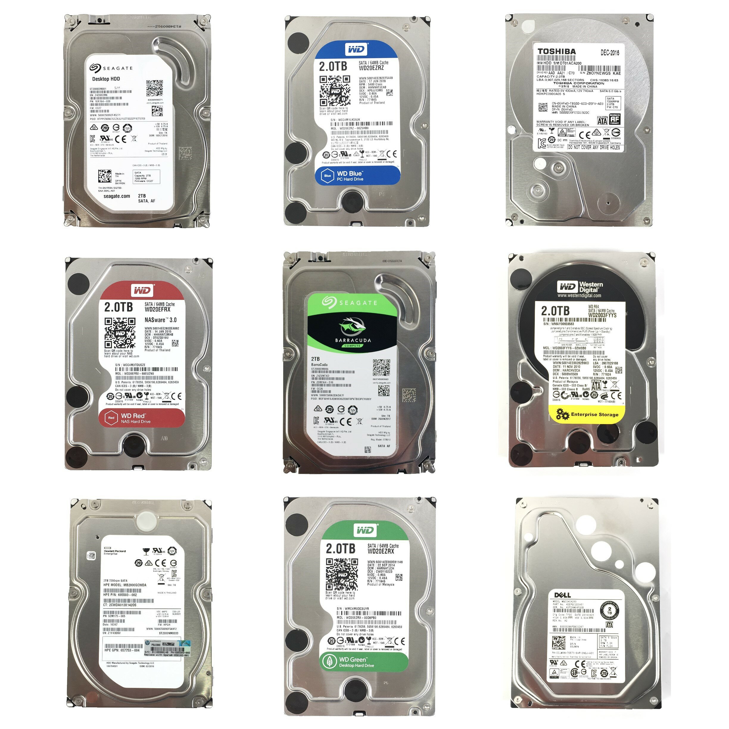 2 TB 3.5 インチ SATA HDD 1点WD/seagate/HPE/TOSHIBA 増設HDD デスクトップPC用HDD 送料無料★CrystalDiskInfoよりチェック　健康状態全部【正常】【中古動作品】