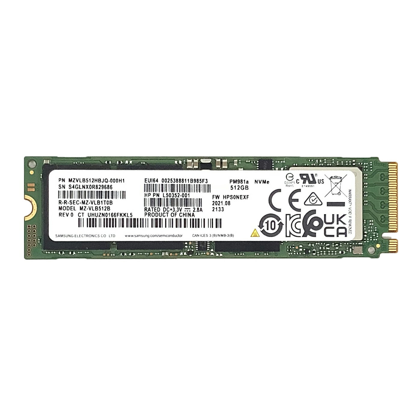Rakuten - R065-SAMSUNG 512GB NVMe SSD 1点 サムセン PM981a/PM9A1 3.3V 2.8A 増設SSD 型番:MZ-VLB512B/MZ-VL2512A 送料無料【中古動作品】