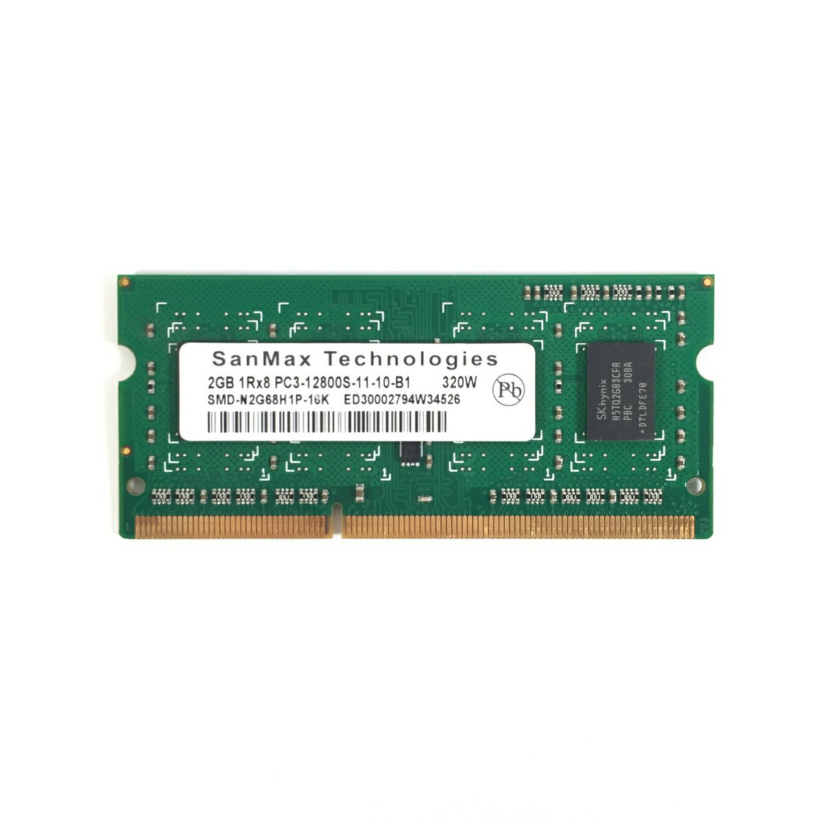 SanMax Technologies 2GB メモリ 1枚 1RX8 PC3-12800S-11-10-B1 型番：SDM-N2G68H1P-16K 両面実装 (1Rx8)【中古動作品】