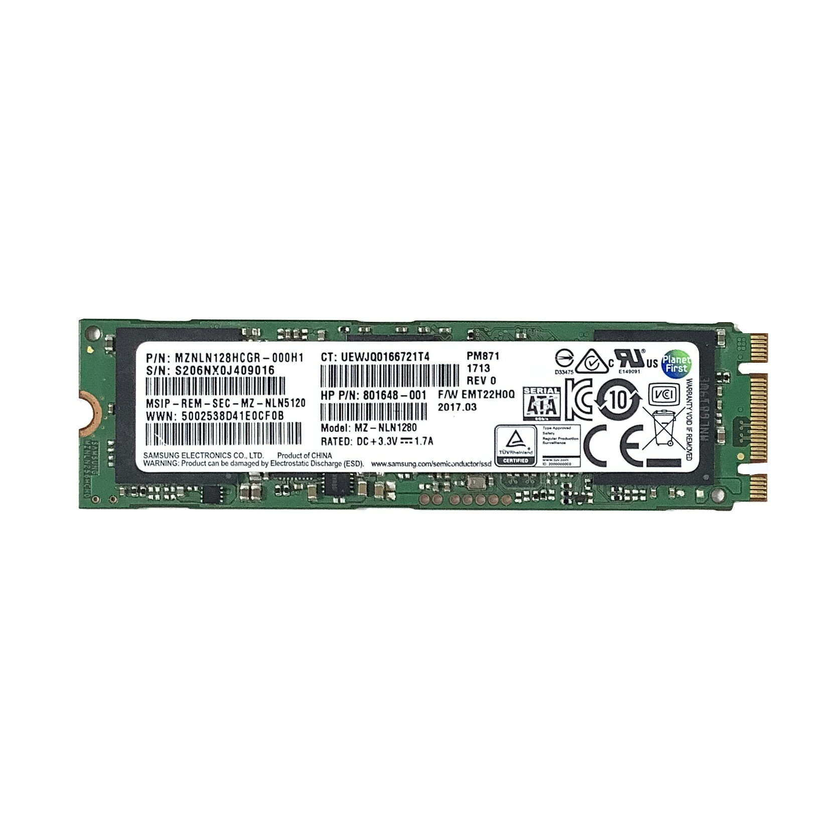 R087-PCIe 128GB M.2 SATA SSD 1点 SAMSUNG/Big Innovation 3.3V /2A/1.7A/1.8A 型...