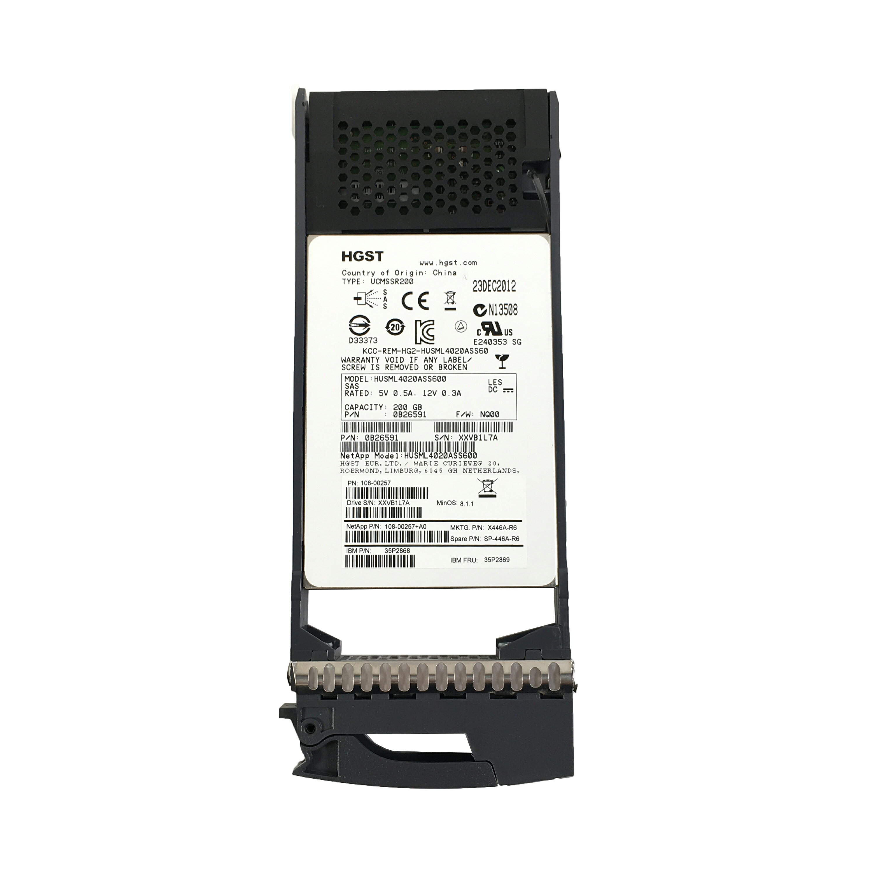 HGST 2.5インチ 200GB SAS SSD 1点 元々NetAppサーバー用SSD 増設SSD 型番： HVSML4020ASS600 ★送料無料★【中古動作品】