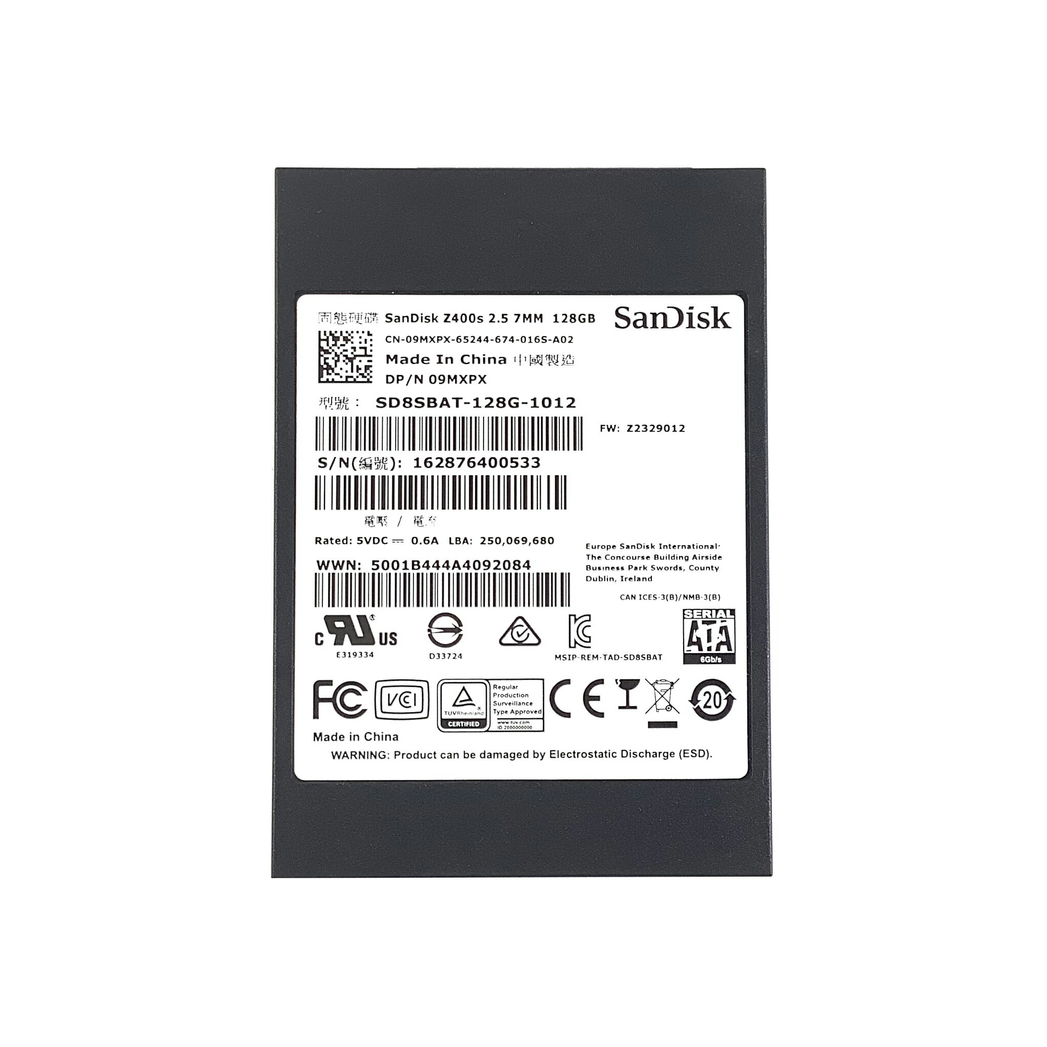 SanDisk Z400s 2.5インチ 7mm 128GB SATA SSD 1点 増設SSD 5V 0.6A 型番:SD8SBAT-128G-1012 【中古動作品】