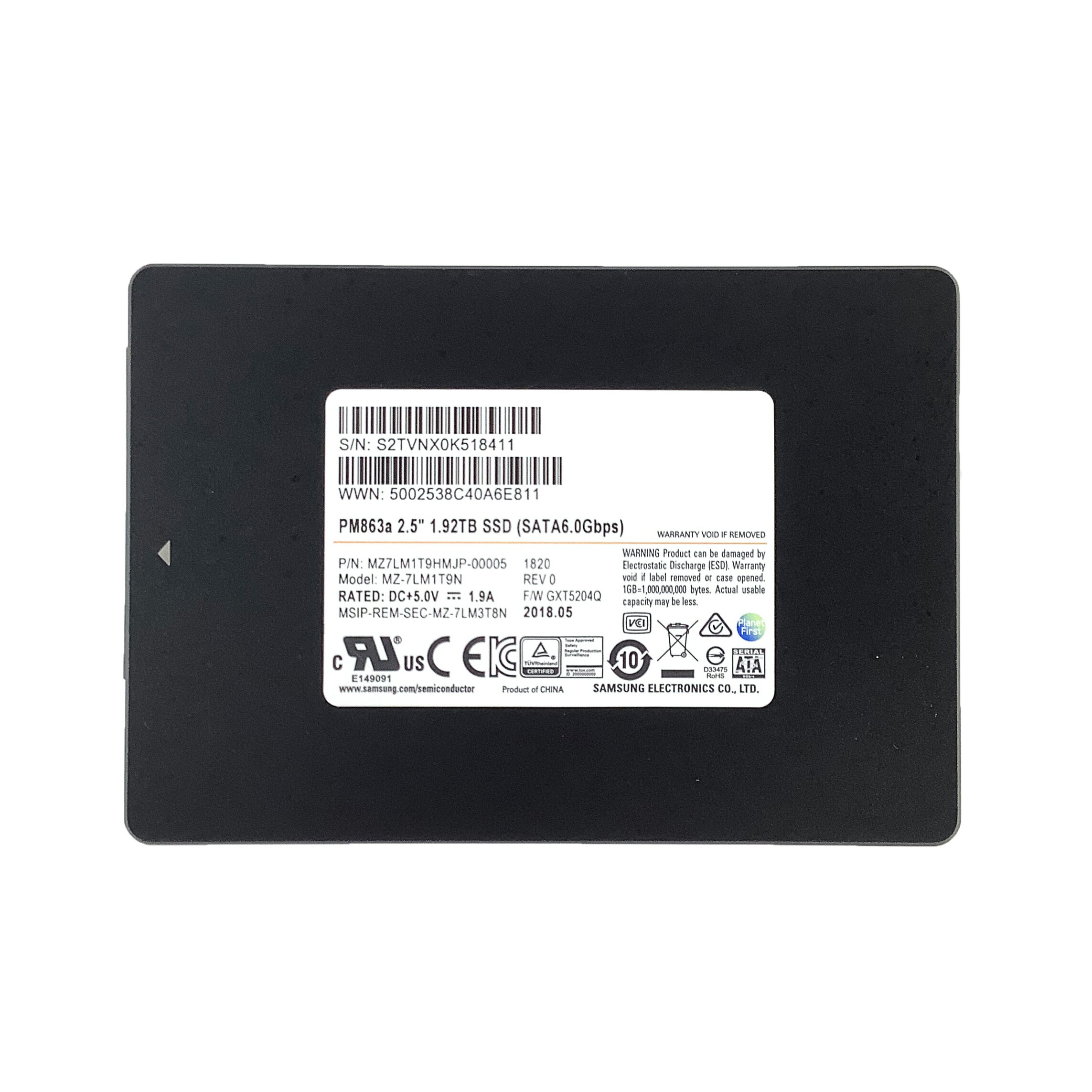 R152-SAMSUNG PM863a 2.5インチ 7mm 1.92TB SSD 1点 サムセン 2.5インチ 増設SSD ノートパソコン用SSD デスクトップPC用SSD SATA 6.0Gbps 5V 1.9A 型番:MZ-7LM1T9N 2018年製 ★送料無料★【中古動作品】