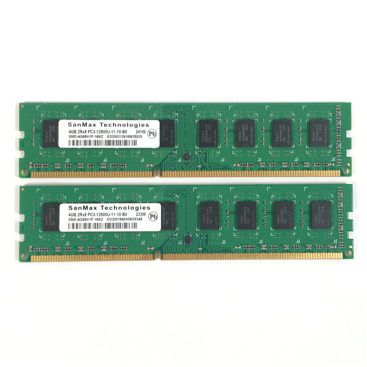 SanMax 4GB 2RX8 PC3-12800U メモリ 2点セット SanMax Technologies デスクトップパソコン用メモリ 増設用メモリ 型番：SMD-4G68H1P-16KZ 両面実装(2RX8) 