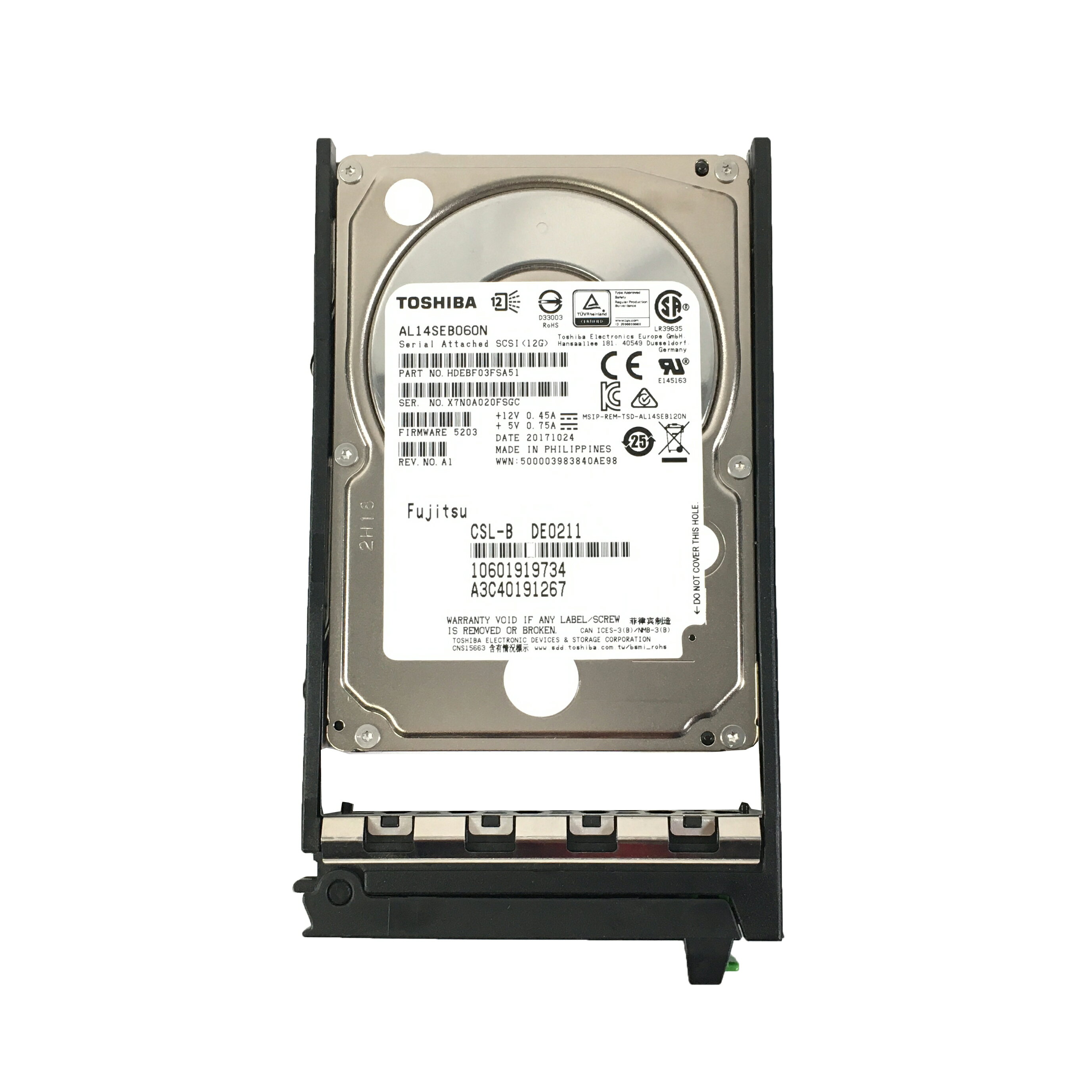 楽天エーワンケント楽天市場店TOSHIBA 600GB 2.5 インチ SAS HDD 1点 RPM 10K サーバー用HDD 増設HDD 型番 AL14SEB060N 【中古動作品】