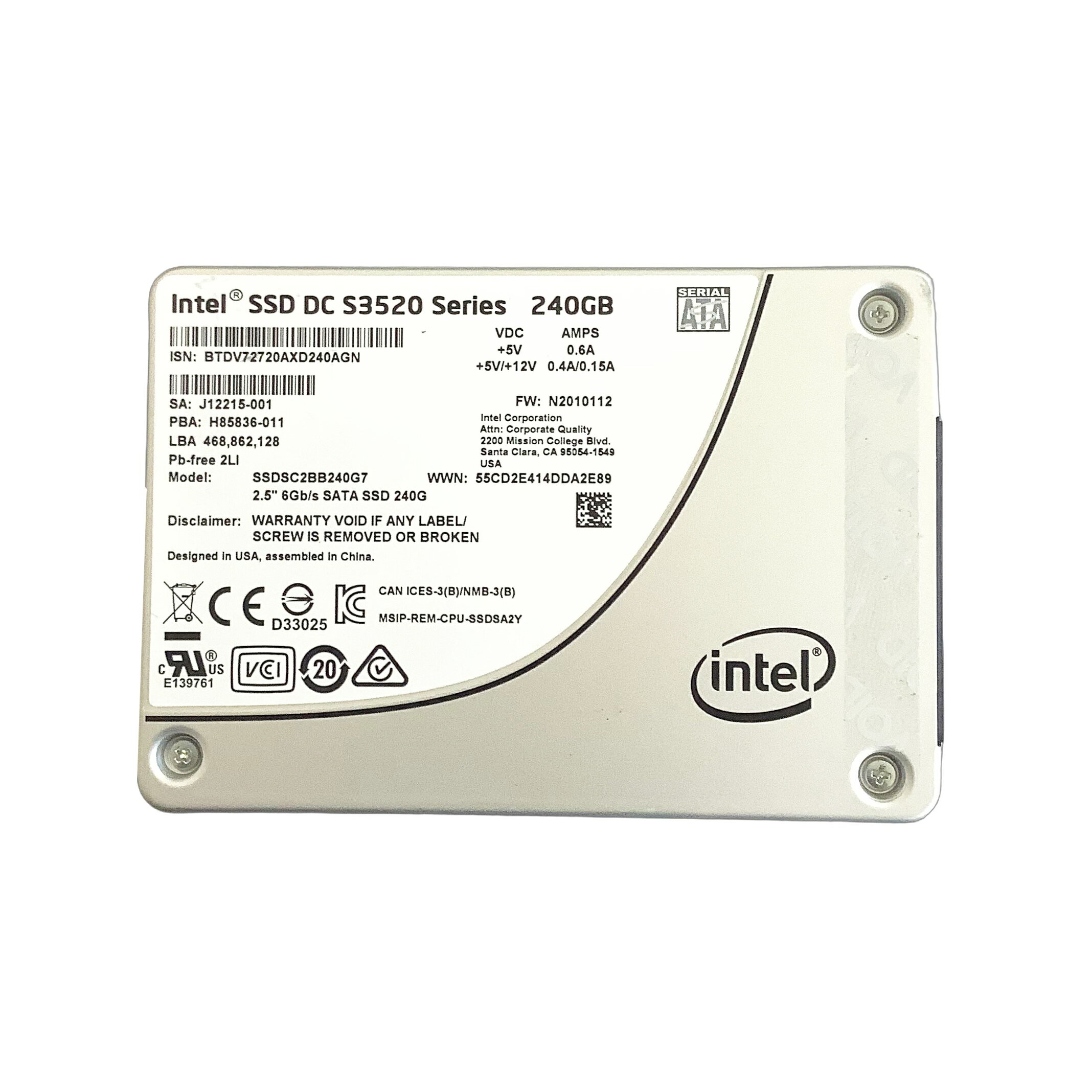 R225-240GB 2.5インチ SATA SSD 1点 INTEL SSD DC S3520 Series インテル 5V 0.6A SATA 6Gb/s / SAMSUNG サムセン PM863a 増設SSD ノートパソコン/デスクトップPC用SSD 厚み6mm 型番：SSDSC2BB240G7/MZ-7LM240N※送料無料※【中古動作品】