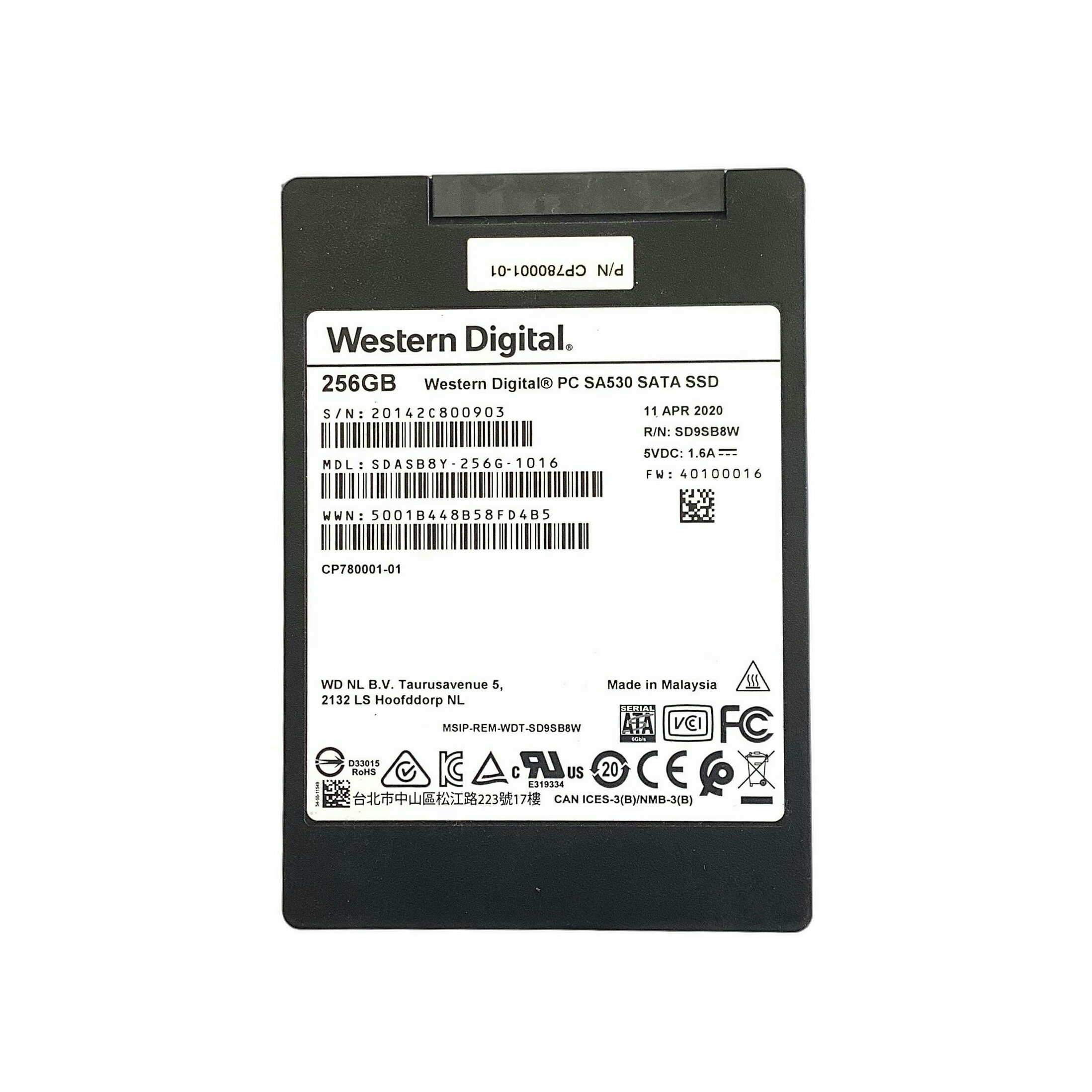R227-Wertern Digital 256 GB 2.5 インチ SATA SSD 1点 WD PC SA530 SATA SSD 5V 1.6A 増設SSD 2020年製 型番:SDASB8Y-256G-1016 ★送料無料★【中古動作品】
