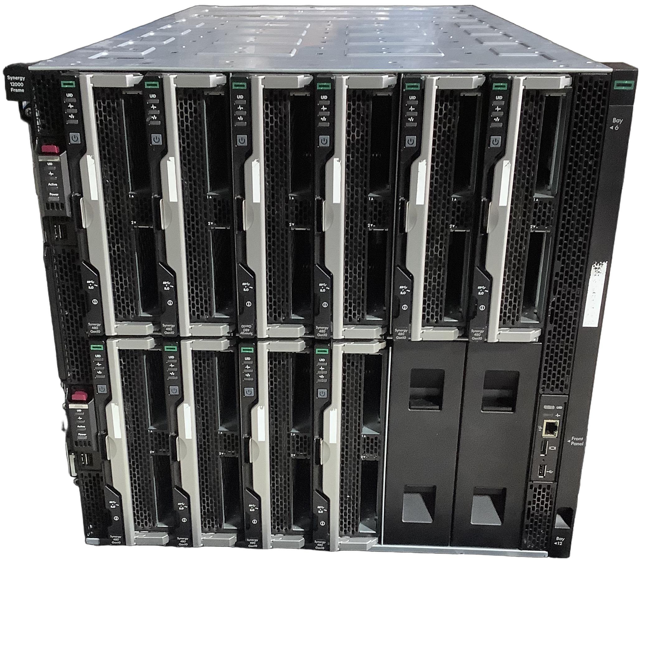 R253-HP Synergy 12000 Frame サーバー 1台　　　CPU i3-4330TE /HDD無し/メモリ 8GB 2Rx8 2650W電源ユニットX6基搭載、HP Synergy 480 Gen10x10基搭載※この商品の重量は100kg以上配達できませんので、お買い求めの場合はお店で引き取りください。 【中古品】