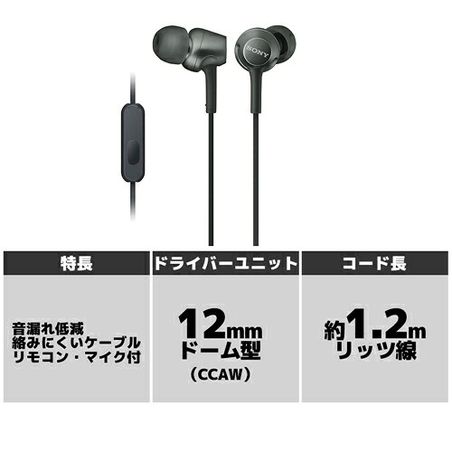 ソニー MDR-EX255AP-B マイク＆コントローラー搭載 ダイナミック密閉型カナルイヤ...