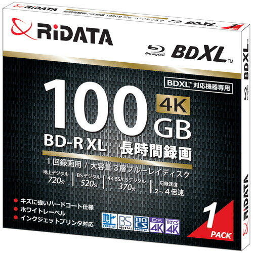 RiDATA BD-R520PW4X.1P JC A 録画用BD-R XL 2〜4倍速 100GB 1パック ホワイト