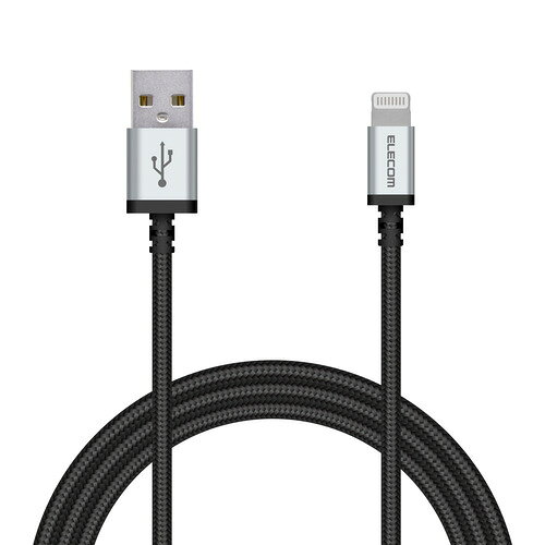 エレコム MPA-UALS12BK iPhone 充電ケーブル ライトニングケーブル 1.2m MFi認証 断線しにくい 高耐久 ナイロン素材 ブラック ●耐久力約10倍で断線に強い。(※当社比)iPhone・iPod・iPadなどのLightningコネクタ搭載機器の充電・データ転送が可能な高耐久Lightningケーブル。※iPadはパソコンからは充電出来ません。●Apple社製品に対応したUSBポート付きの充電器との接続で、家庭用コンセントから充電可能です。●最大12W(5V/2.4A)の大電流で接続機器の充電が可能です。 ※ご使用になるパソコンなどの性能によって、供給される電流値が異なります。USB Power-Delivery非対応です。●断線しやすいコネクター付け根部分の耐久力を約10倍まで高めています。 ※当社比●内部配線の密度を高めることで、屈曲に対する耐久力を強化する高密度配線構造を採用しています。●外皮にはナイロンメッシュを使用し、ケーブル表面のキズを防止します。●通常よりブッシュを長くするロングブッシュ構造を採用し、プラグ部分にかかる負担を軽減しています。●サビなどに強く、信号劣化を抑える金メッキピンを採用しています●※スリムタイプコネクター[9.4×5.6(mm)]を採用しておりますが、万が一ケースなどが干渉し、挿入しにくい場合は、ケースなどを外してご使用ください。●■対応機種（※一部抜粋）iPhone 11/iPhone 11 Pro/iPhone 11 Pro Max/iPhone 12/iPhone 12 mini/iPhone 12 Pro/iPhone 12 Pro Max/iPhone 13/iPhone 13 mini/iPhone 13 Pro/iPhone 13 Pro Max/iPhone 14/iPhone 14 Plus/iPhone 14 Pro/iPhone 14 Pro Max などの機種におすすめ&nbsp;【仕様】コネクター形状1：Lightning(オス)コネクター形状2：USB-A(オス)長さ：1.2m ※コネクター含まず使用目的・用途：USB-A端子を持つパソコン及び充電器とLightningコネクターを搭載したiPhone、iPad、iPodを接続し、充電・データ転送が可能です。※iPadはパソコンからは充電出来ません。対応機種(iPhone)：iPhone 14 Pro Max、iPhone 14 Pro、iPhone 14 Plus、iPhone 14、iPhone 13 Pro Max、iPhone 13 Pro、iPhone 13、iPhone 13 mini、iPhone 12 Pro Max、iPhone 12 Pro、iPhone 12、iPhone 12 mini・iPhone SE(2nd generation)、iPhone 11 Pro Max、iPhone 11 Pro、iPhone 11、iPhone XS Max、iPhone XS、iPhone XR、iPhone X、iPhone 8 Plus、iPhone 8、iPhone 7 Plus、iPhone 7、iPhone SE、iPhone 6s Plus、iPhone 6s、iPhone6 Plus、 iPhone 6、iPhone 5s対応機種(iPad)：iPad Pro 10.5-inch、iPad Pro 12.9-inch (2nd generation)、iPad Pro 9.7-inch、iPad Pro 12.9-inch (1st generation)、iPad Air (3rd generation)、iPad Air 2、iPad Air・iPad mini (5th generation)、iPad mini 4、iPad mini 3、iPad mini 2、iPad (9th generation)、iPad (8th generation)、iPad (7th generation)、iPad (6th generation)、iPad (5th generation)対応機種(iPod)：iPod touch(7th generation)、iPod touch(6th generation)対応機種(その他)：AirPods(第1世代)、AirPods(第2世代)、AirPods(第3世代)、AirPods Pro、AirPods Pro(第2世代)、AirPods Maxパッケージ：袋+ステッカーカラー：ブラック保証期間：1年間