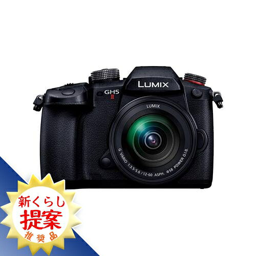 パナソニック DC-GH5M2M デジタル一眼カメラ 発売日：2021年6月25日●5G対応端末などと連携して、手軽に高品位な無線ライブ配信ライブ配信に便利な専用アプリ LUMIX Syncを使ってスマートデバイスからかんたん操作●クリエイターの表現の幅を広げる進化した基本性能高精細でリアルな解像力を実現する20.3M Live MOSセンサー＆最新のヴィーナスエンジン搭載●プロフェッショナルユースに応える動画撮影性能Cinema4K 60p 10bit、高解像アナモフィックモード（6K-A）記録などの多彩な動画記録モード【仕様】外形寸法：幅138.5×高さ98.1×奥行87.4mm本体質量：647gカメラ有効画素数 ：2033万画素レンズマウント：マイクロフォーサーズマウント液晶モニター ：アスペクト比3:2 / 3.0型 / 静電容量方式タッチパネル搭載 液晶モニター(約184万ドット)ファィンダー：アスペクト比4:3 / 0.5型(12.48mm) / 有機EL(OLED) ライブビューファインダー (約368万ドット)外部マイク端子：あり (φ3.5mm ステレオミニジャック)記録メディア ：・カードスロット1：SDメモリーカード / SDHCメモリーカード※ / SDXCメモリーカード※・カードスロット2：SDメモリーカード / SDHCメモリーカード※ / SDXCメモリーカード※※ UHS-I / UHS-II UHS Speed Class 3 / UHS-II Video Speed Class 90 対応ダブルスロット記録機能有り 画像フォーマット：JPEG (DCF準拠、Exif2.31準拠)、RAW付属レンズ：LUMIX G VARIO 12-60mm/F3.5-5.6 ASPH./POWER O.I.S.レンズ構成：9群11枚(非球面レンズ：3枚、EDレンズ：1枚)O.I.S：○（POWER O.I.S.）焦点距離：f=12-60mm（35mmフィルムカメラ換算：24-120mm）開放絞り：F3.5~F5.6フィルター径：58mm寸法：最大径66.0mm、全長71.0mm(先端よりマウント基準面まで)質量：210g