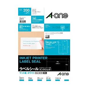 商品名 インクジェットプリンタラベル（A4サイズ・10面・20シート） 28911 型番 28911 JANコード 4906186289115 メーカー エーワン シートサイズ A4判（210×297mm） 面付き 10面 （2列×5段） 一片サイズ 89×48mm 入数 20シート（200片） 紙厚 125g/m2（0.15mm) 紙質 塗工紙 タイプ・特性 マット・GPNデータベース掲載商品 対応プリンタ インクジェット・ドットインパクト 対応インク 顔料・染料 種類 ラベル・タックシール＞ A4以上（12面未満） ○宛名や表示ラベルが手軽にキレイに作れます。○乾きが早く、にじまないので小さな文字や線もクッキリ印刷。○インクジェット・バブルジェット方式のパソコンプリンタやワープロに最適！○A4判 10面（2列×5段）Canonキヤノワードシリーズタイプ、20シート（200片）