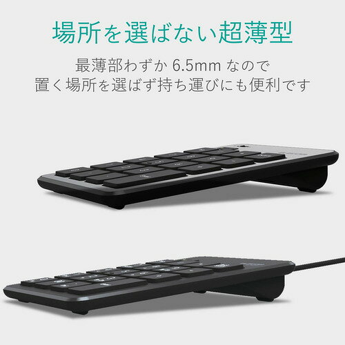 イーウェルネス楽天市場店のエレコム TK-TCP018BK 有線テンキーパッド パンタグラフ 薄型 最薄部6.5mm ブラック｜アングル3