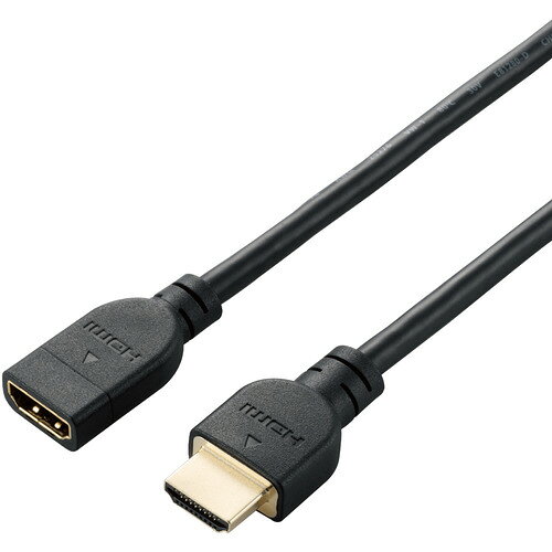 エレコム DH-HDEX10BK HDMI 延長ケーブル 1m 4K 60p 金メッキ Fire TV Stick など対応 RoHS指令準拠 ARC ブラック ●お手持ちのHDMI(R)ケーブルの長さが足りないときや、テレビ背面のHDMI接続端子を手前に設置したいときに便利!高画質映像と音声を忠実に伝送ができる、4K60Hz対応のHDMI延長ケーブル。●本製品を使ってHDMI接続端子を手前に設置することにより、テレビ背面へ手を伸ばさずにHDMI機器をテレビに接続することができます。●Fire TV Stickなどの、通常テレビ背面に接続しなければならない機器を任意の位置に設置できるため、テレビ画面などによるWi-Fi接続遮断を防止することができます。●※本製品はリピーター機能非搭載です。ケーブル総延長が5mを超えないよう接続してください。●※接続するケーブルの仕様によっては映像が正常に映らない場合があります。対応確認済み型番:DH-HDPS14Eシリーズ●4K2K(60P)に対応し、滑らかな高解像度映像を伝送することができるHDMI延長ケーブルです。●18Gbpsの高速伝送で、高画質映像と音声を忠実に伝送することが可能です。●明暗差を活かした立体感のある映像を伝送することができるHDRに対応しています。●従来のBT.709に比べ、より広い色域をカバーしたBT.2020映像の伝送が可能です。&nbsp;【仕様】対応機種：HDMIプラグ(タイプA・19ピン)側:HDMI入力端子を持つ液晶テレビ、プラズマテレビ、プロジェクター等、HDMIジャック(タイプA・19ピン)側:HDMIケーブル、HDMI出力端子を持つストリーミングデバイス等コネクター形状：HDMIプラグ(タイプA・19ピン) - HDMIジャック(タイプA・19ピン)ケーブルタイプ：スタンダード伝送速度：18Gbps対応解像度：4K×2K(60p)対応シールド方法：3重シールドプラグメッキ仕様：金メッキケーブル長：約1.0m ※コネクター含まずケーブル太さ：5.7mmカラー：ブラック環境配慮事項：環境配慮パッケージ(THINK ECOLOGYマーク)