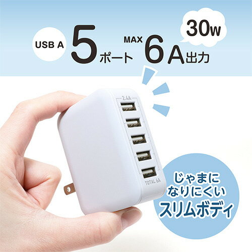 �ߥ襷 IPA-60U2��WH 5V6A�б� USB-AC�����ץ� 5�ݡ��ȥ����� �ۥ磻�� IPA60U2��WH