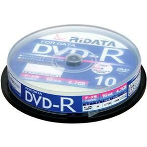 RiDATA PC/データ用DVD-R D-R16X47G.PW10SP B●製品特長1.信頼の高品質・安心の長期保存性2.内径22mmまで美しい印刷が可能な「ワイドプリントレーベル」採用　水性ペンでの手書きもきれいなホワイトレーベル3.高速16倍速記録対応●入数（枚/1Pack) 10枚入●用途 PC/データ用（1回記録用）●規格 -R●記録速度 1?16倍速対応●記憶容量 4.7GB