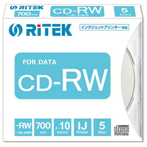 RiTEK CD-RW700.PW5P A データ用CD-RW 700MB 5枚スリムケース ホワイト RiTEK CD-RW700.PW5P A データ用CD-RW 700MB 5枚スリムケース ホワイト