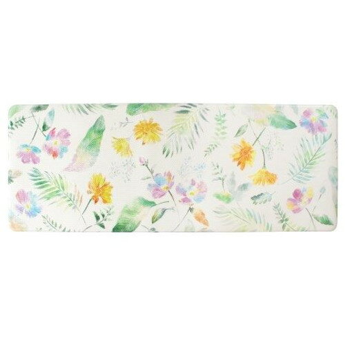 オカ ササっと拭けるマットキッチンマット約45cm×120cmアイボリー(フィオレ) ●拭いてお手入れするタイプのキッチンマットです。 汚れや水をはじくので拭くだけでキレイにでき、洗濯の必要がありません。 厚さ約5mmのもっちりクッション。 床掃除のついでにマットもフローリングワイパーでお掃除できるのでとってもお手軽です! シンプルな使い心地で床面を保護します。&nbsp;【仕様】商品サイズ：幅450×奥行1200×高さ5mm素材：塩化ビニル樹脂原産国：中国